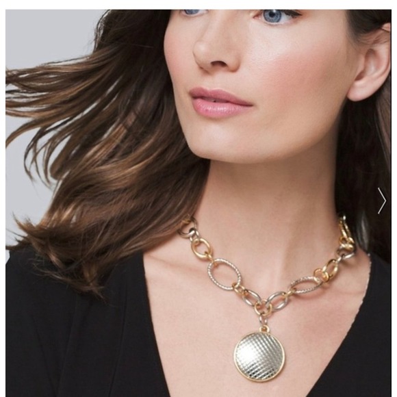 White House Black Market Gold & Silver Tone Link Pendant Necklace - Picture 1 of 5